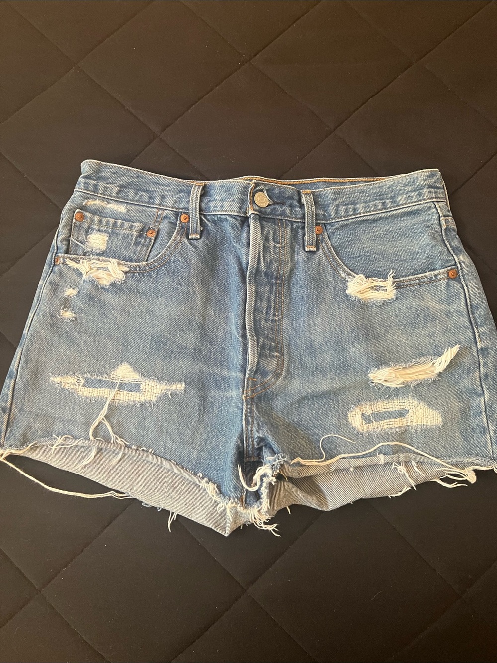 Levi's Light Blue Distressed High-Rise Jean Shorts